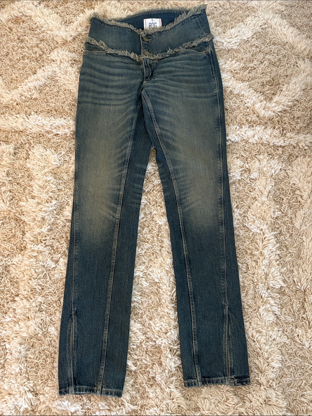 BDG Dark Blue Flare Jeans with Frayed Waist